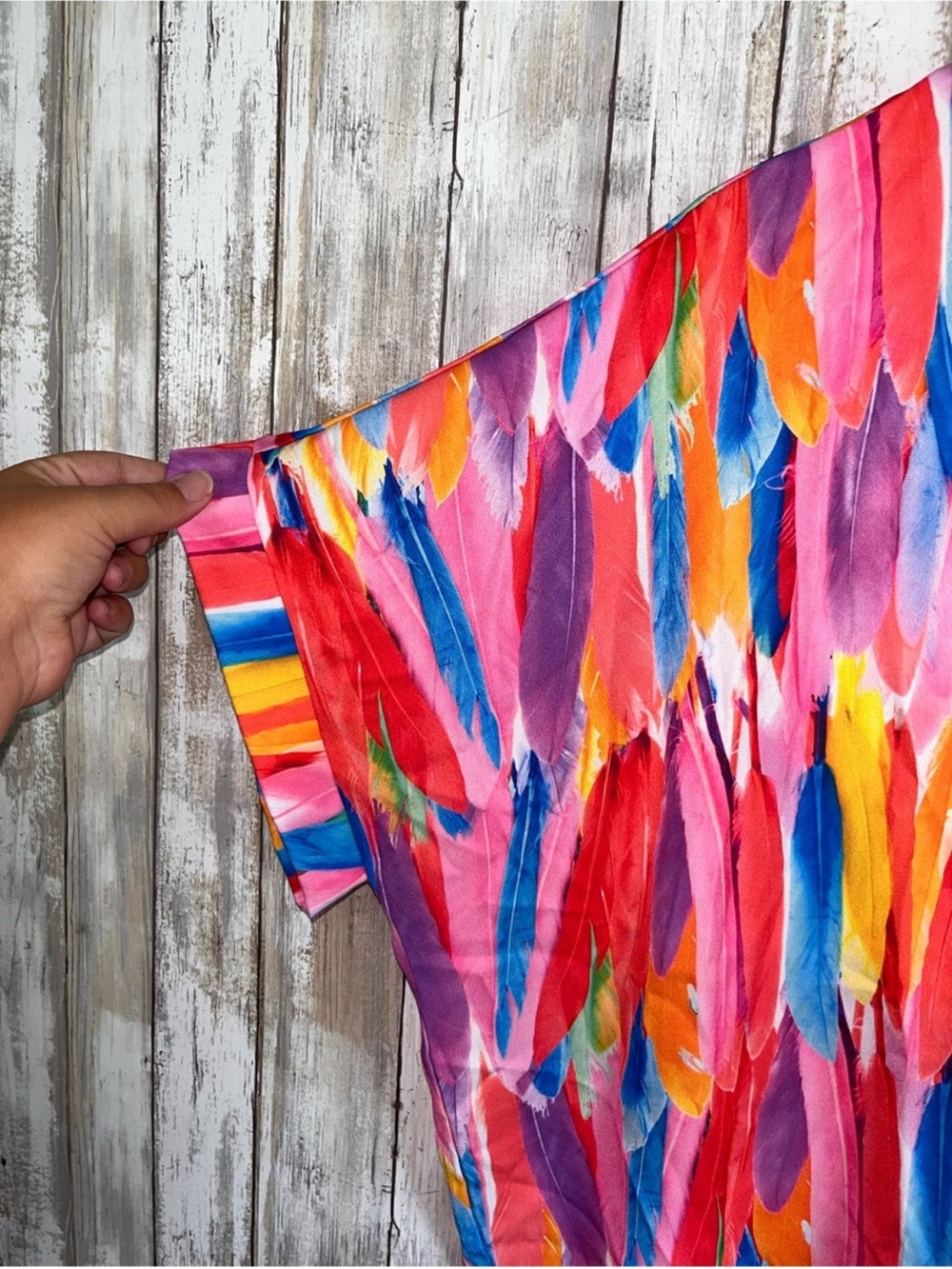 Jodifl Feather Print Blouse Size M Multicolor Oversized V Neck Boho Top - Picture 5 of 8